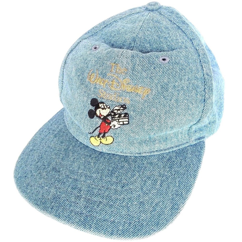 Vintage Walt Disney Studios Blue Denim Snapback Hat Mickey Mouse Cap USA Made